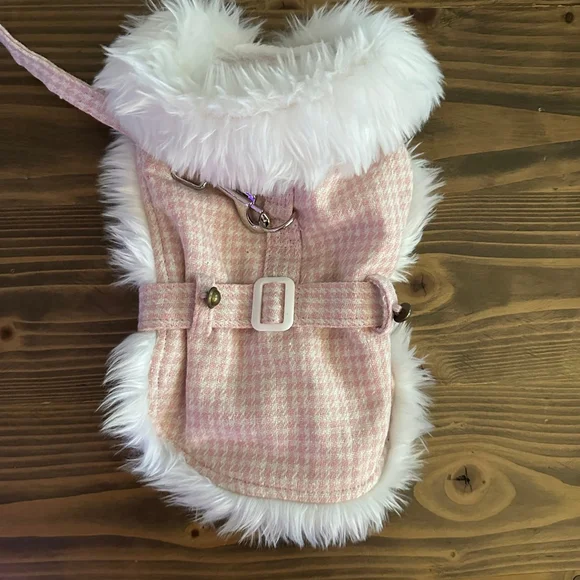 Doggie Design Pink White Houndstooth Dog Coat Harness Small Chic Cozy Petwear - Picture 4 of 6